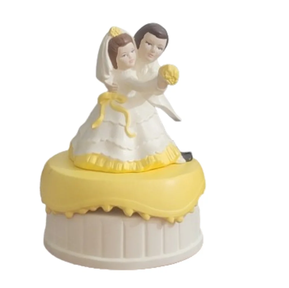 Vintage Wedding Cake Topper Bride Groom Music Box Turns Retro Wedding Couple